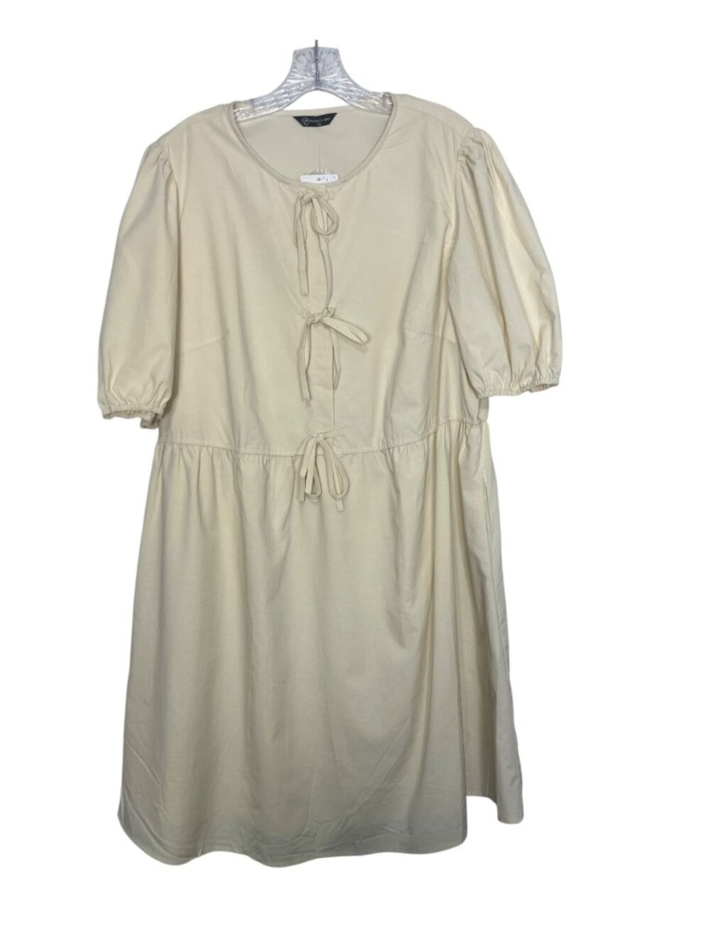PrettyGarden Puff Sleeve Tie Front Dress XXL Pale Yellow New Casual